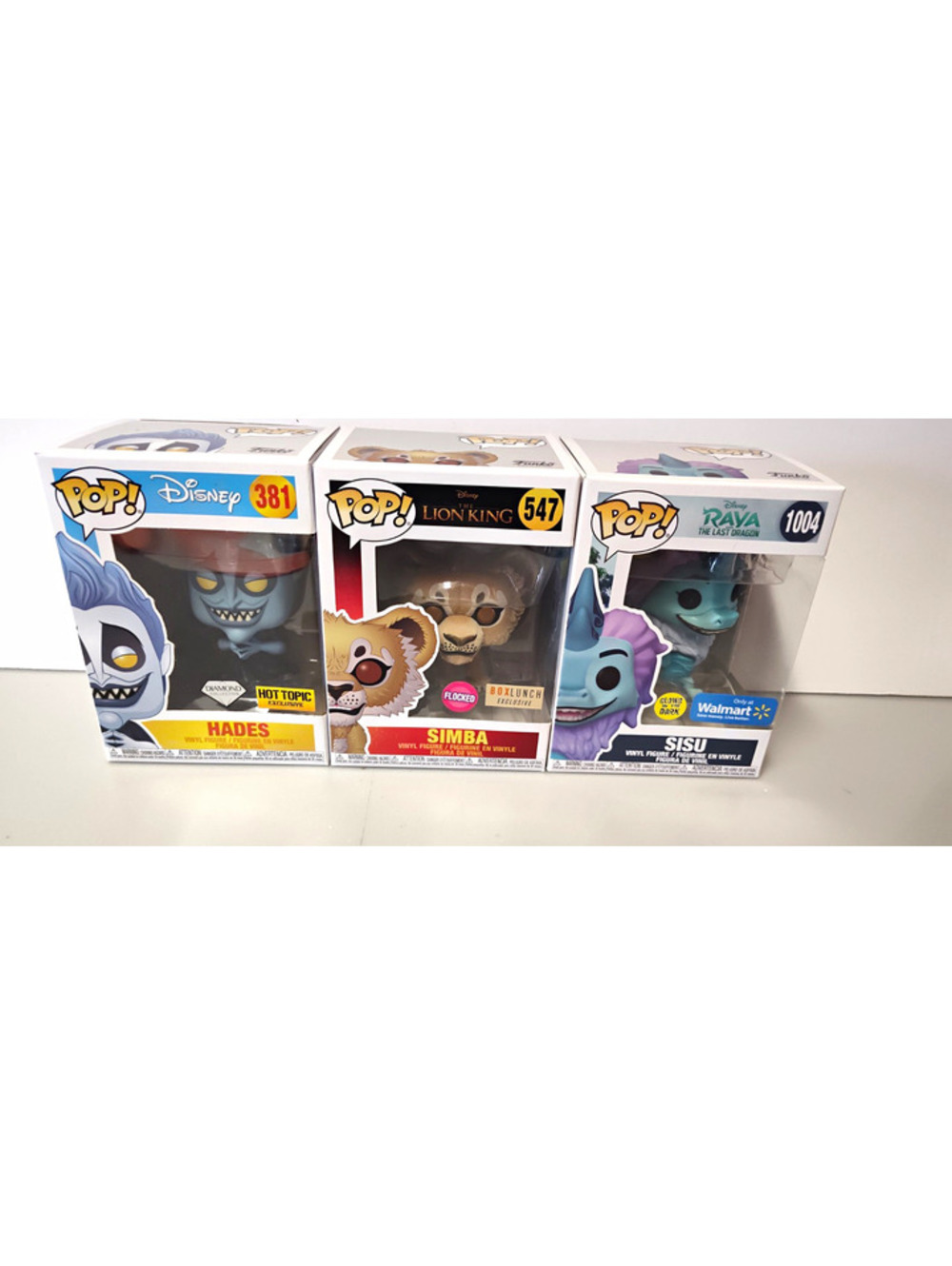 Funko Pop Disney Exclusives Lot Hades 381 Simba 547 Sisu 1004 Flocked Glow